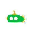 Green submarine illustration on white background