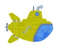 Green Submarine Watercraft Swimming Underwater Vector Illustration