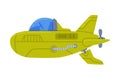 Green Submarine Watercraft Swimming Underwater Vector Illustration