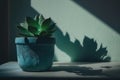 Green succulent in concrete plant pot. Illustration AI Generative