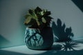 Green succulent in concrete plant pot. Illustration AI Generative