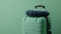The green suitcase with pillow.AI generated image Royalty Free Stock Photo