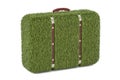 Green suitcase from grass, eco concept. 3D rendering Royalty Free Stock Photo