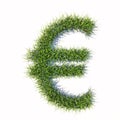 Green summer lawn grass symbol isolated white background, euro sign. 3d illustration metaphor for nature