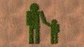 Green summer lawn grass symbol shape on brown soil or earth background, adult and child holding hands sign Royalty Free Stock Photo
