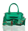 Green summer shoes and handbag over white Royalty Free Stock Photo