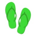 Green summer slippers flip flops on white background