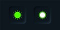 Green Sun icon isolated on black background. Black square button. Vector Royalty Free Stock Photo