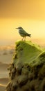Green Sunrise Bird Perched On Dusty Sand - Fine Art Photography