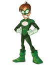 Green Super Boy Hero Cartoon Mascot