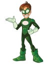 Green Super Boy Hero Cartoon Mascot
