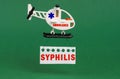 On a green surface, an ambulance helicopter with a sign - syphilis