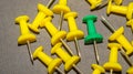 Green surrounded by yellow push pins.