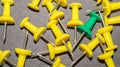 Green surrounded by yellow push pins.