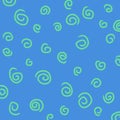 Green swirls design on blue background