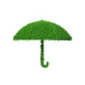 Green symbol of umbrella made of grass, ecology concept, 3d render