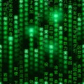 Green symbols of matrix binary code on black background, digital seamless pattern Royalty Free Stock Photo