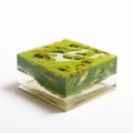 Delicate Glass Container With Green Moss: Fluid Sculpture Inspired By Japanese Landscapes