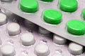 Green tablets in blister. medical drugs