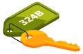 A green tag with the number 324B on it is hanging from a key Royalty Free Stock Photo