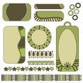 Green tags, labels, hearts and trims