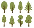 Green tall trees. Collection of illustrations of trees. Wood for every taste. Abstraction of trees