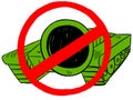 A green tank with a turned muzzle and a prohibition symbol.