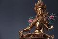 Bronze figurine of a green Tara with copyspace.