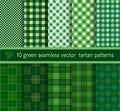 Green tartan plaid pattern seamless collection. Vector background