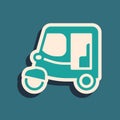 Green Taxi tuk tuk icon isolated on green background. Indian auto rickshaw concept. Delhi auto. Long shadow style Royalty Free Stock Photo