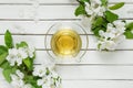 Green tea and apple-tree flowers Royalty Free Stock Photo