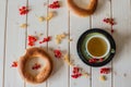 Green tea, bagel and currant Royalty Free Stock Photo