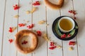 Green tea, bagel and currant Royalty Free Stock Photo