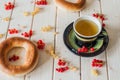 Green tea, bagel and currant Royalty Free Stock Photo