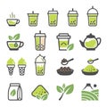 Green tea Bubble Milk Tea - Pearl Milk Tea icon set