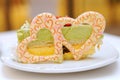 Green tea cake with heart shape icing Royalty Free Stock Photo