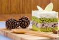 Green tea cake on wooden background, tasty cake Royalty Free Stock Photo