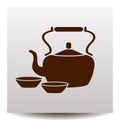 Green tea ceramic pot and cups icon Royalty Free Stock Photo