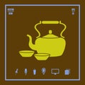 Green tea ceramic pot and cups icon Royalty Free Stock Photo