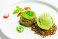 Green tea chocolate lava with ice cream and strawberry Royalty Free Stock Photo