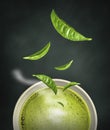 Green tea cup on blackboard background