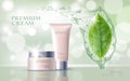 Green tea essential organic extract. Cosmetics skin care supplement. Health medicine vitamin poster template. Innovative