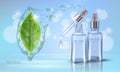 Green tea essential organic extract. Cosmetics skin care supplement. Health medicine vitamin poster template. Innovative