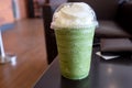 Green tea frappe in plastic cup Royalty Free Stock Photo