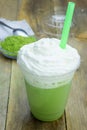 Green tea frappe in plastic cup Royalty Free Stock Photo