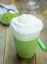 Green tea frappe in plastic cup Royalty Free Stock Photo