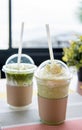 Green tea frappe and wipping cream Royalty Free Stock Photo