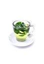 Green tea on white background , mint tea isolated