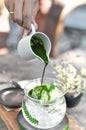 Green tea ice cream and hot green tea Royalty Free Stock Photo