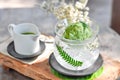 Green tea ice cream and hot green tea Royalty Free Stock Photo